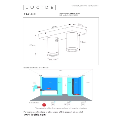 Plafon TAYLOR 09930/10/30 Lucide IP44